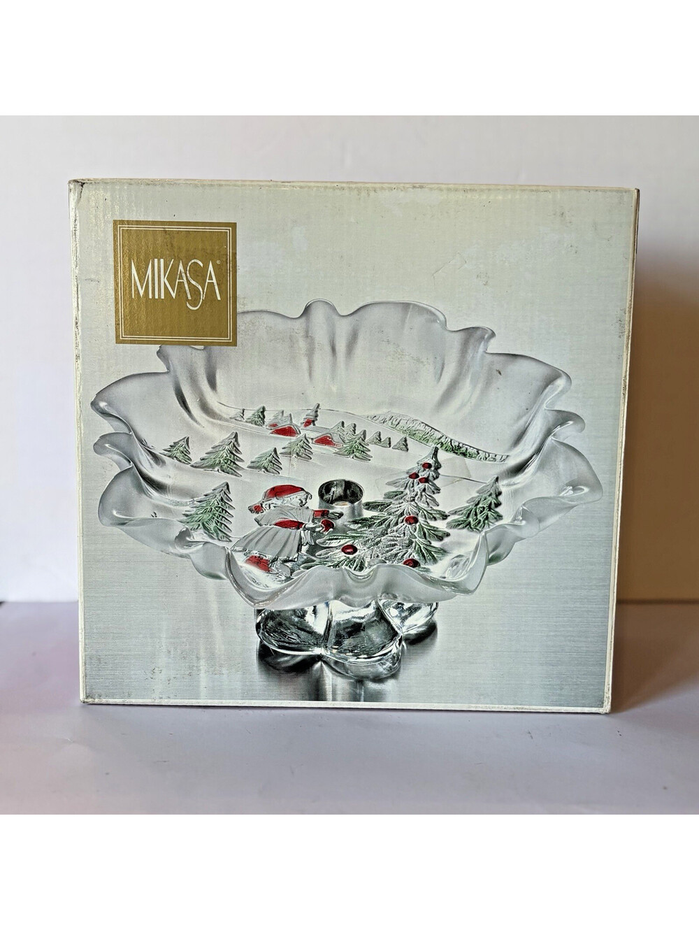 Mikasa Holiday Landscape Christmas 9.5" Footed BonBon Serving Plate NIB